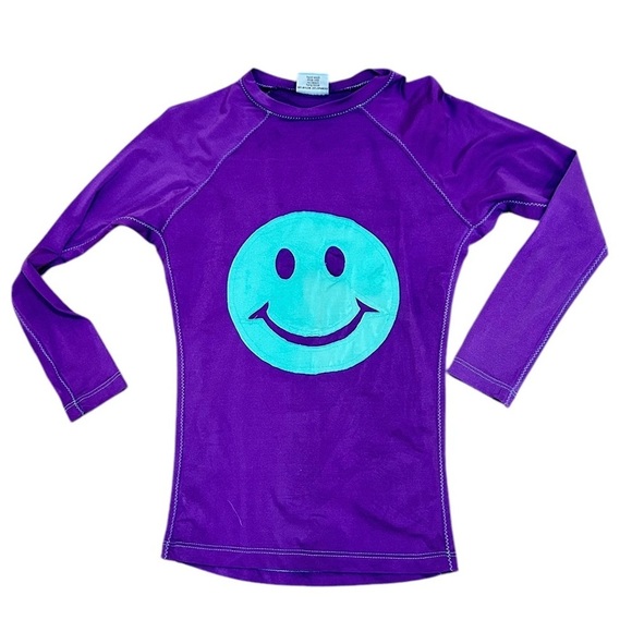 Letarte Purple Kids Swim Shirt rashguard turquoise Smiley Face upf 50 size 14 - Picture 1 of 4